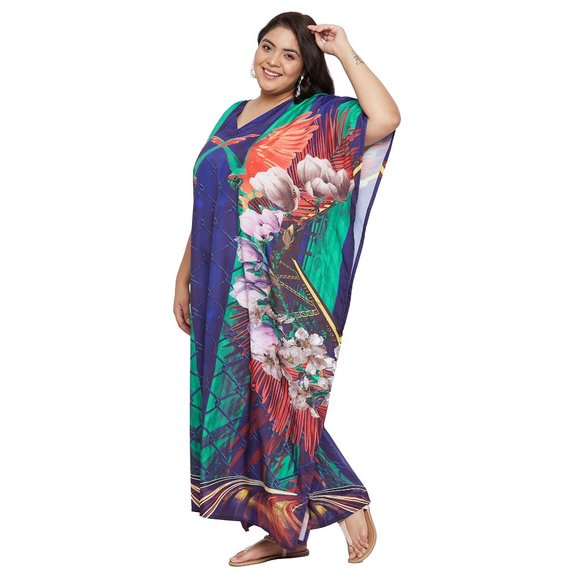 Gypsie Blu Kimono Sleeves V-Neck Maxi Dress Comfy Moo Moos Beachwear Kaftan - Picture 7 of 10